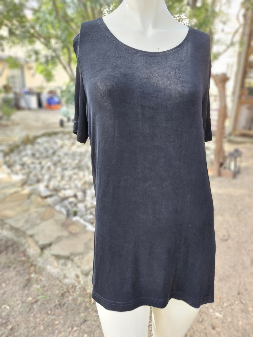 Vintage Softwear By Mark Singer Classic Black Short Sleeve Women's Tunic Top M